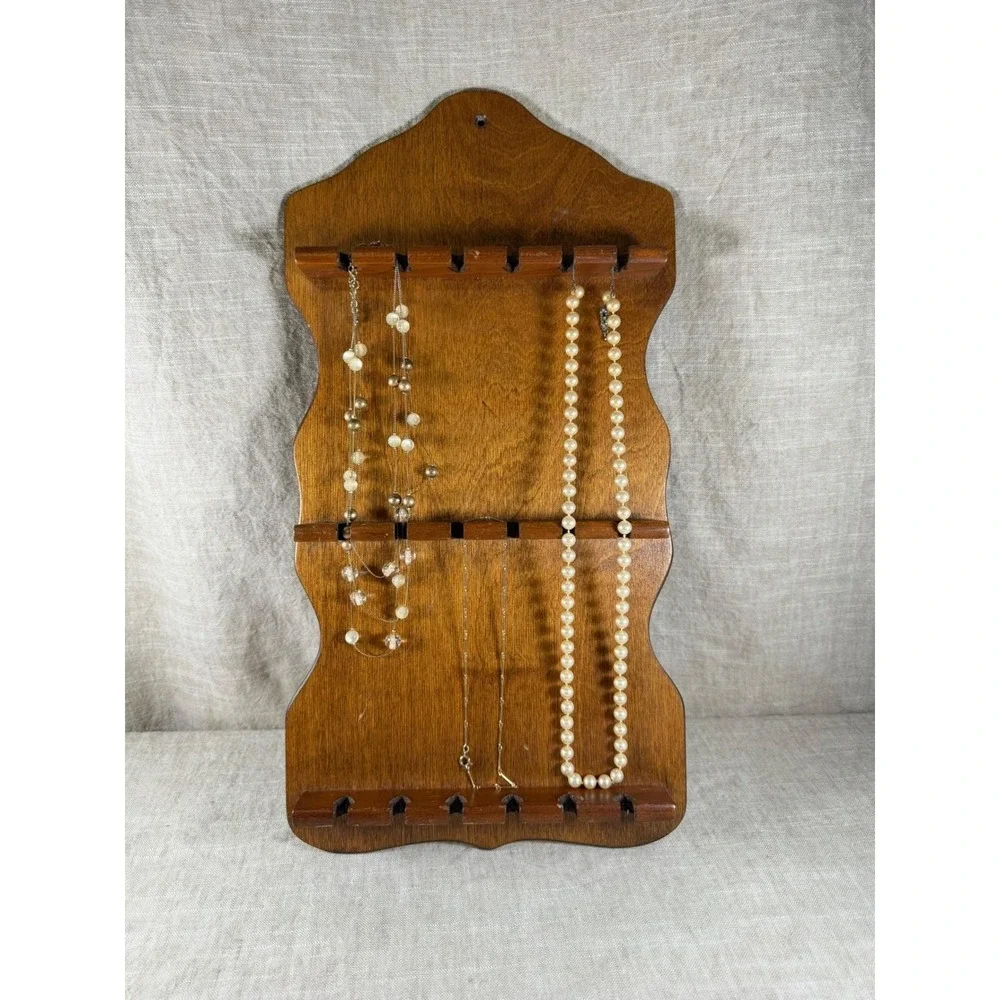 Vintage Wood Spoon Display Rack, 18 Slot Scalloped Wall Organizer